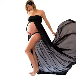 Летние платья для беременных женщин с открытыми плечами с Высоким Разрезом Платье без рукавов Одежда для беременных (черный, S)