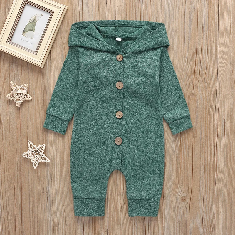 

Spring Autumn Bbay boys Hooded Jumpsuit 0-24M kids outfits Solid Color Jumpsuit Infant Romper