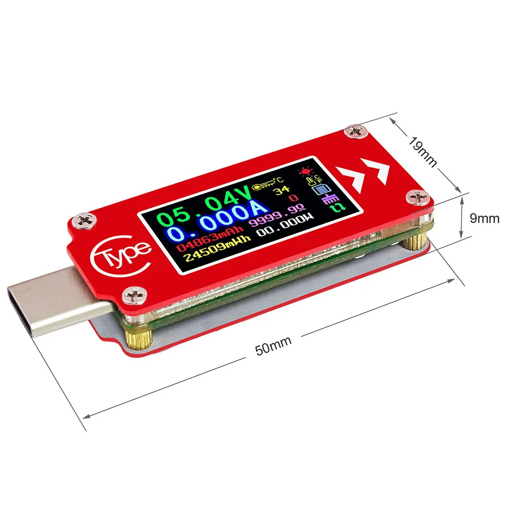 ЖК-дисплей USB высокой емкости PD измерение температуры измеритель тока цветной экран амперметр напряжения тип-c тестер инструмент