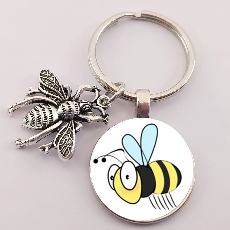 heat! 2020 Fashion Children Cute Bee Series Glass Convex Keychain Wasp Keychain Jewelry Gift