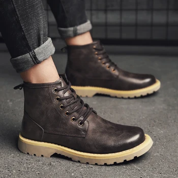 

England style men's fashion military desert boots platform cow leather tooling shoes spring autumn ankle boot botas hombre botte