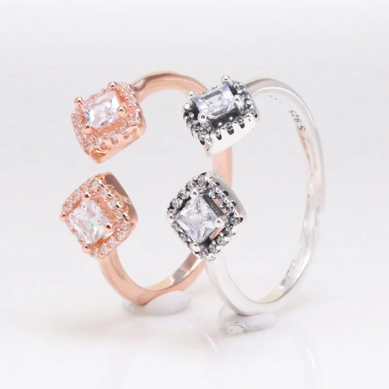 

Original 925 Sterling Silver Ring Rose Gold Sparkle Opening With Crystal Cz Ring For Women Wedding Party Gift Fashion Jewelry