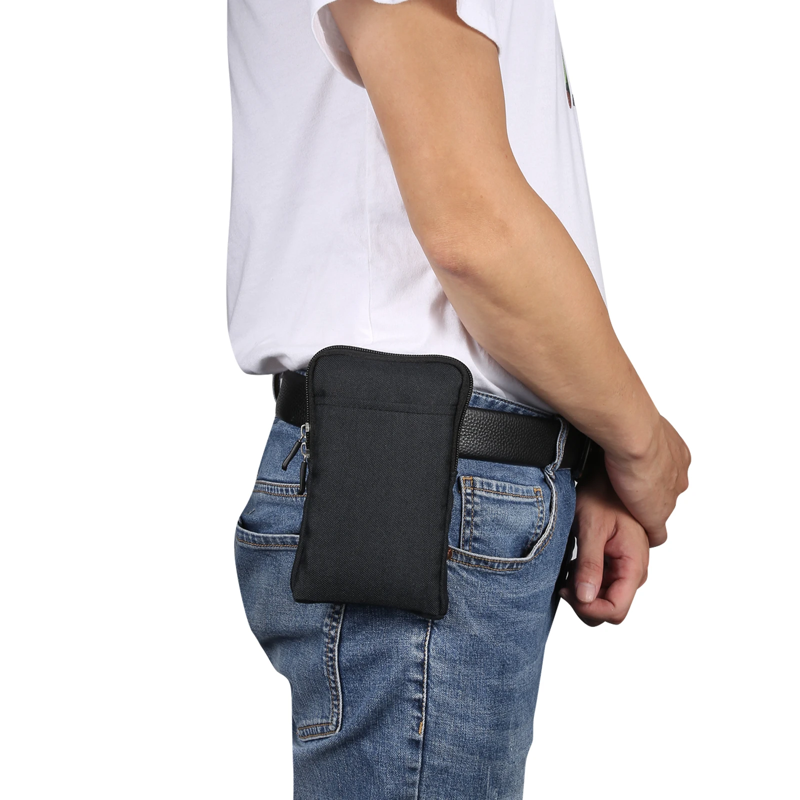 삼성 갤럭시 S24 울트라 전화에 대한 FULAIKATE 데님 가방 카드 포켓과 보조베터리 이어폰 허리 홀스터에 대한 남자 어깨 주머니