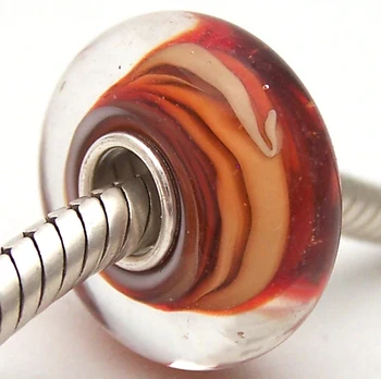 

PJG2572 100% S925 Sterling Silver Beads Murano Glass beads Fit European Charms Bracelet charms diy jewelry Lampwork GlassBeads