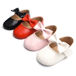 Zapatos de princesa de charol para bebés y niñas, zapatos bonitos con lazo, Color sólido, para primeros pasos, 0 24 meses