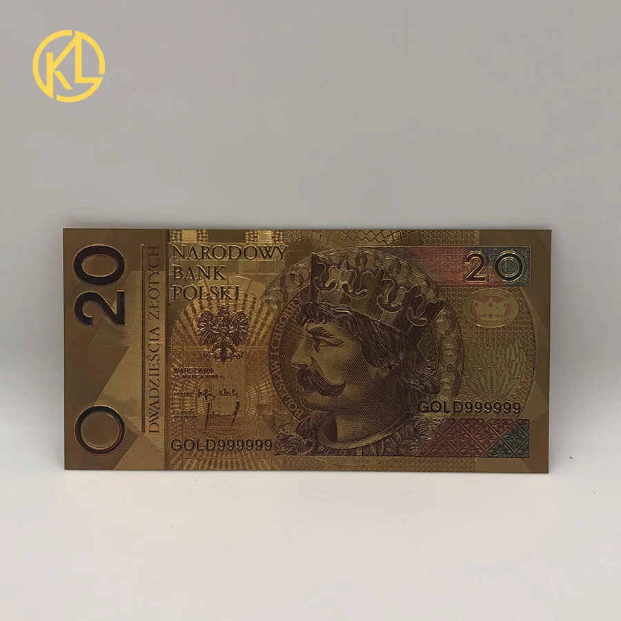 20PLN Лидер продаж, 2 шт, цветные, разноцветные, 24 K, золотые, пластиковые банкноты, 200 PLN для коллекции и новогодних подарков - Цвет: 20PLN