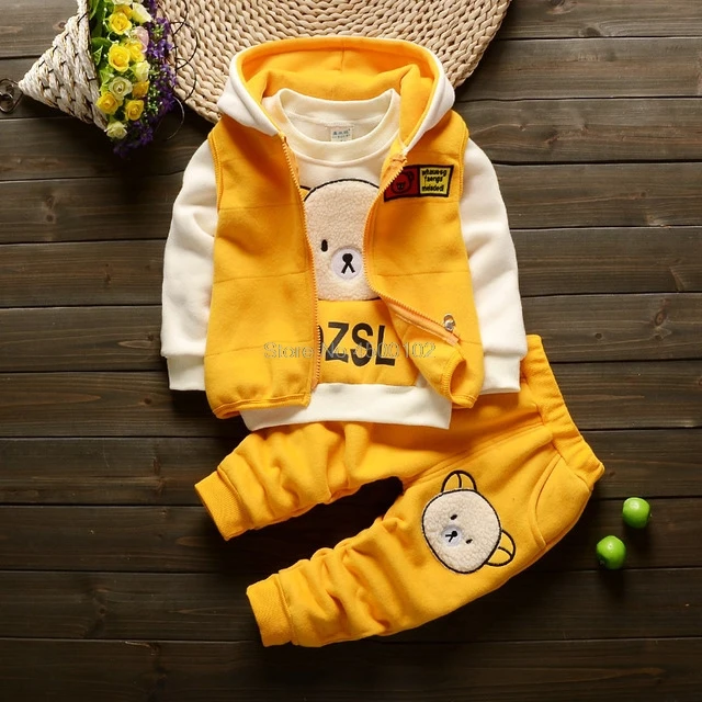 Костюм для маленьких мальчиков осенний детский жилет для новорожденных девочек+ толстовка+ штаны, спортивный костюм из 3 предметов детская одежда спортивный костюм - Цвет: yellow bear 3 pcs