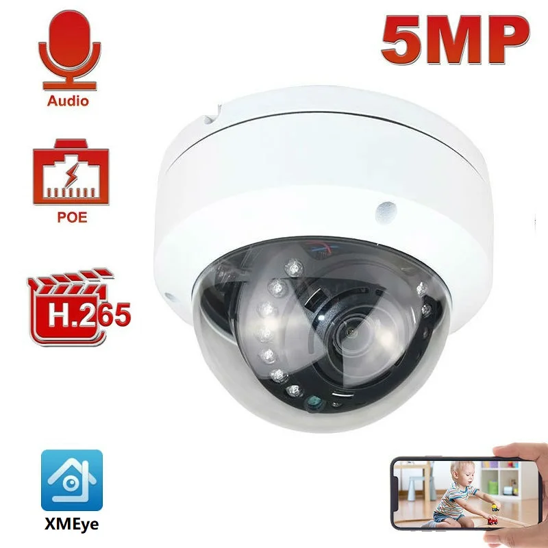 

5MP POE IP Camera H.265 Microphone Audio Security Camera Indoor POE IP Camera IP66 ONVIF 30M IR Night Vision XMEye