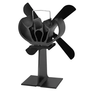 

4 Blade Heat Powered Stove Fireplace Fan with Thermometer Gauge Gloves Silent 28TC