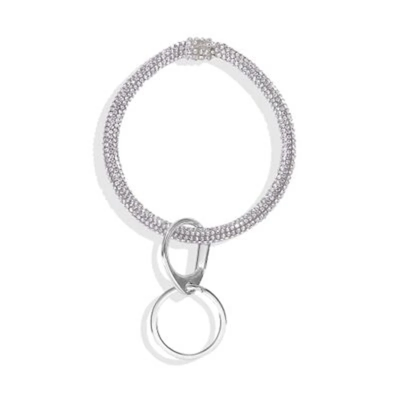 Cpop Trendy Wristlet Keychain Glitter Rhinestone Key Ring Bangle Round Car Key Chain Holder Free Your Hands Women Accessories
