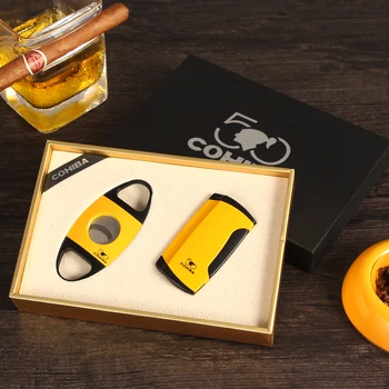 

COHIBA Cigar Lighter Cutter Accessories Set Butane Gas Jet Torch Lighter Metal Zigarren Cigar Cutter Scissors Sharp Guillotine