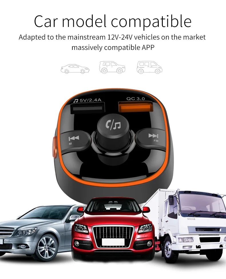 Bluetooth FM передатчик модулятор Автомобильный комплект MP3 плеер QC3.0 двойной USB Автомобильное зарядное устройство TF карта Музыка Воспроизведение атмосфера светильник