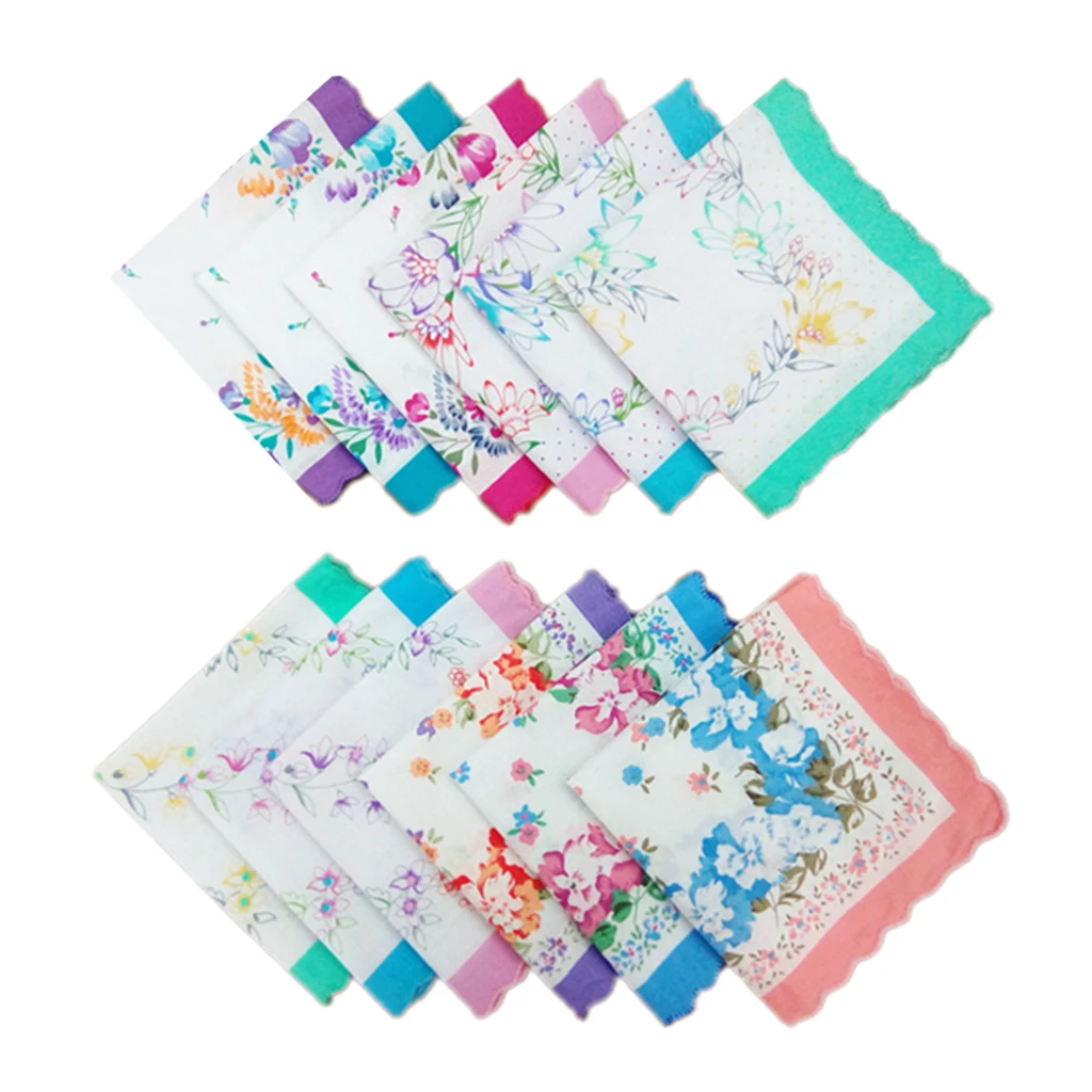 12pcs Womens cotton floral handkerchief Vintage Floral Print lady Handkerchief Pocket Hanky Bulk Set