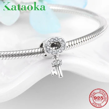 

Authentic 925 Sterling Silver Charming key shape fashion Zircon charms Beads Fit Original European Charm Bracelet Jewelry making