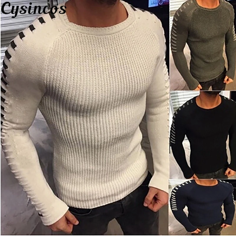 CYSINCOS 2019 новый осенне-зимний свитер для мужчин поступление Повседневный пуловер для мужчин с длинными рукавами и круглым вырезом пэчворк