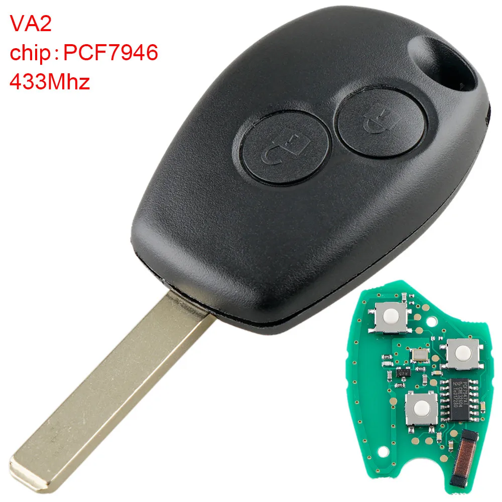 

433Mhz 2 Buttons Remote Car Key Fob with PCF7946 Chip and VA2 Blade Fit for Renault / Clio / Scenic / Kangoo / Megane