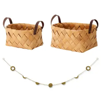 

2 Pcs Hand Woven Bread Fruit Storage Basket with Moon Phase Garland with Chains Moon Decor Wall Decorations Wall