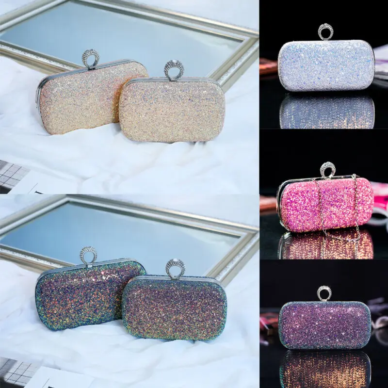 

2019 New Women Glitter Evening Clutch Bag Ladies Wedding Party Shiny Handbag Prom Purse Chain