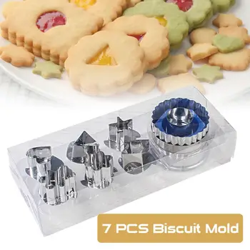 

7pcs Baking Moulds Stainless Steel Cookie Cutters Plunger Biscuit DIY Mold Star Heart Cutter Baking Mould Stencils Pastry