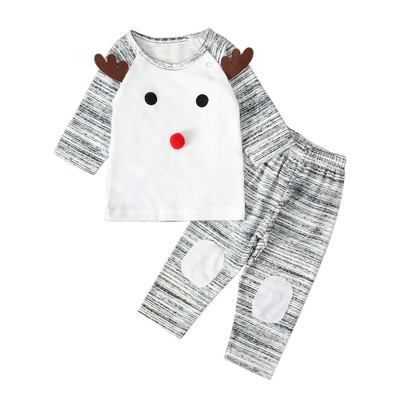

0-24M Toddler Baby Boy Girl 2PCS Christmas Outfits Long Sleeve Reindeer Tops+Pants Set