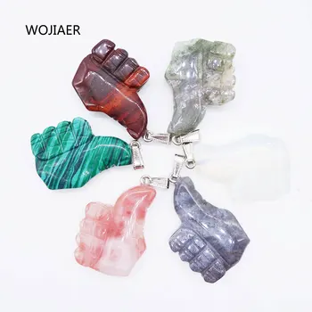 

WOJIAER Funny Thumbs Up Thumbs Up Necklace Pendant Reiki Chakra Natural Gem Stone Bead for Women Men Jewelry Making ZBM079