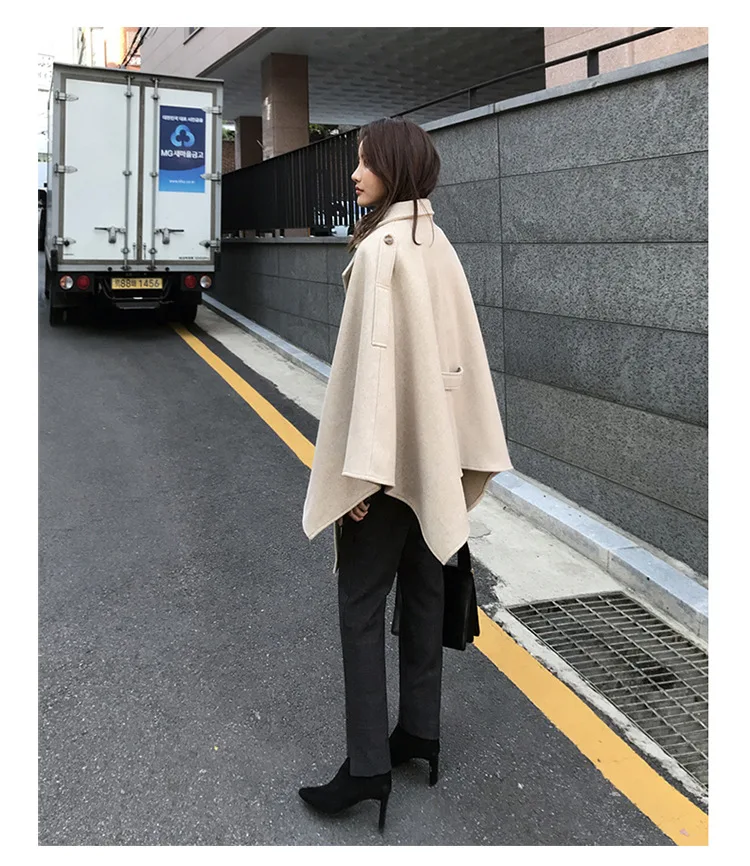 Women Winter Poncho Femme Black Cape Coat S-6XL Plus Size