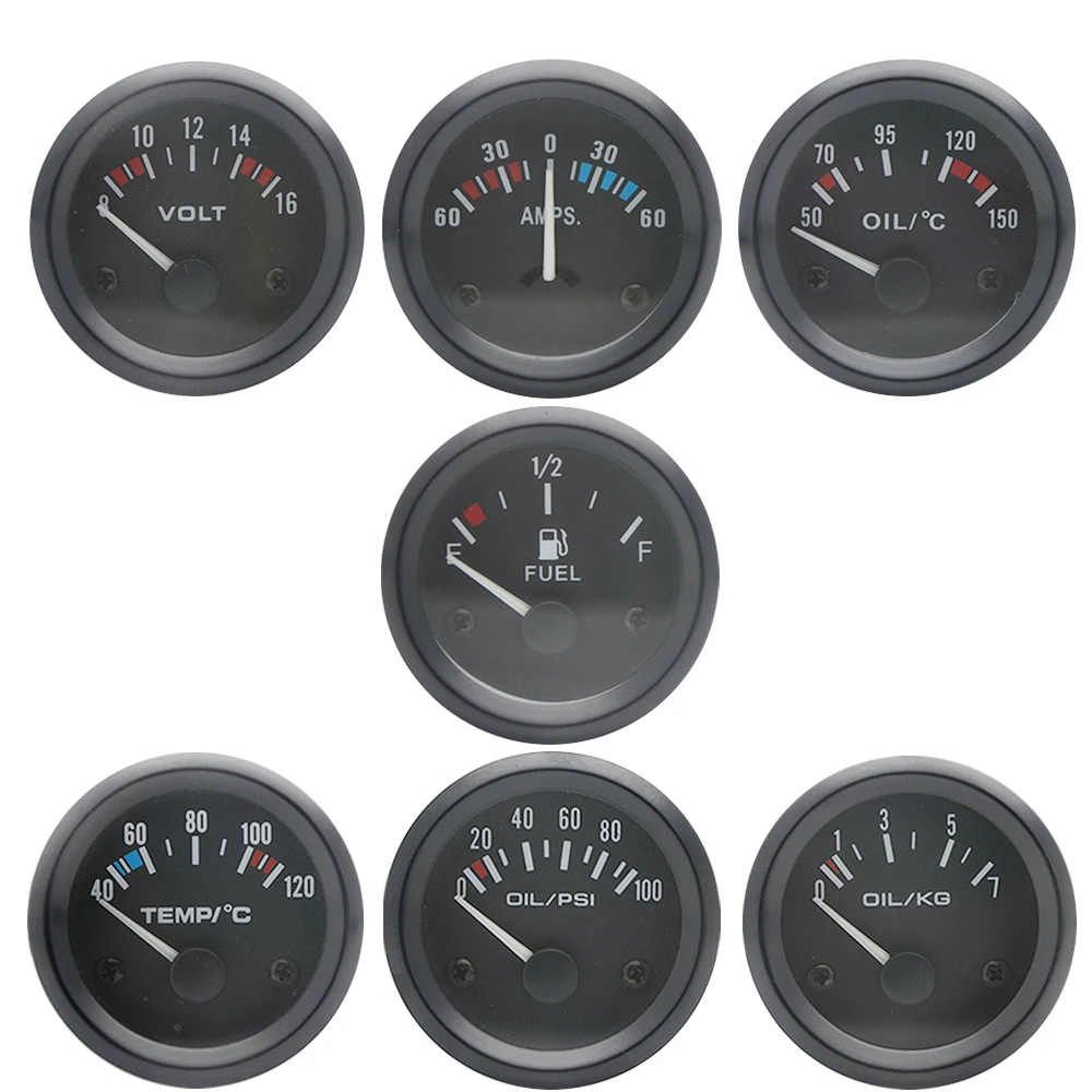 2" 52MM black Water temp/Oil temp/Oil press psi/Oil press kg/Volt