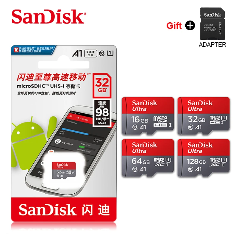 Карта памяти sandisk Ultra Micro SD, 400 ГБ, 256 ГБ, 200 ГБ, 128 ГБ, 64 ГБ, TF карта, 32 ГБ, 16 ГБ, карта Micro SD, Подарочный адаптер cartao de memoria