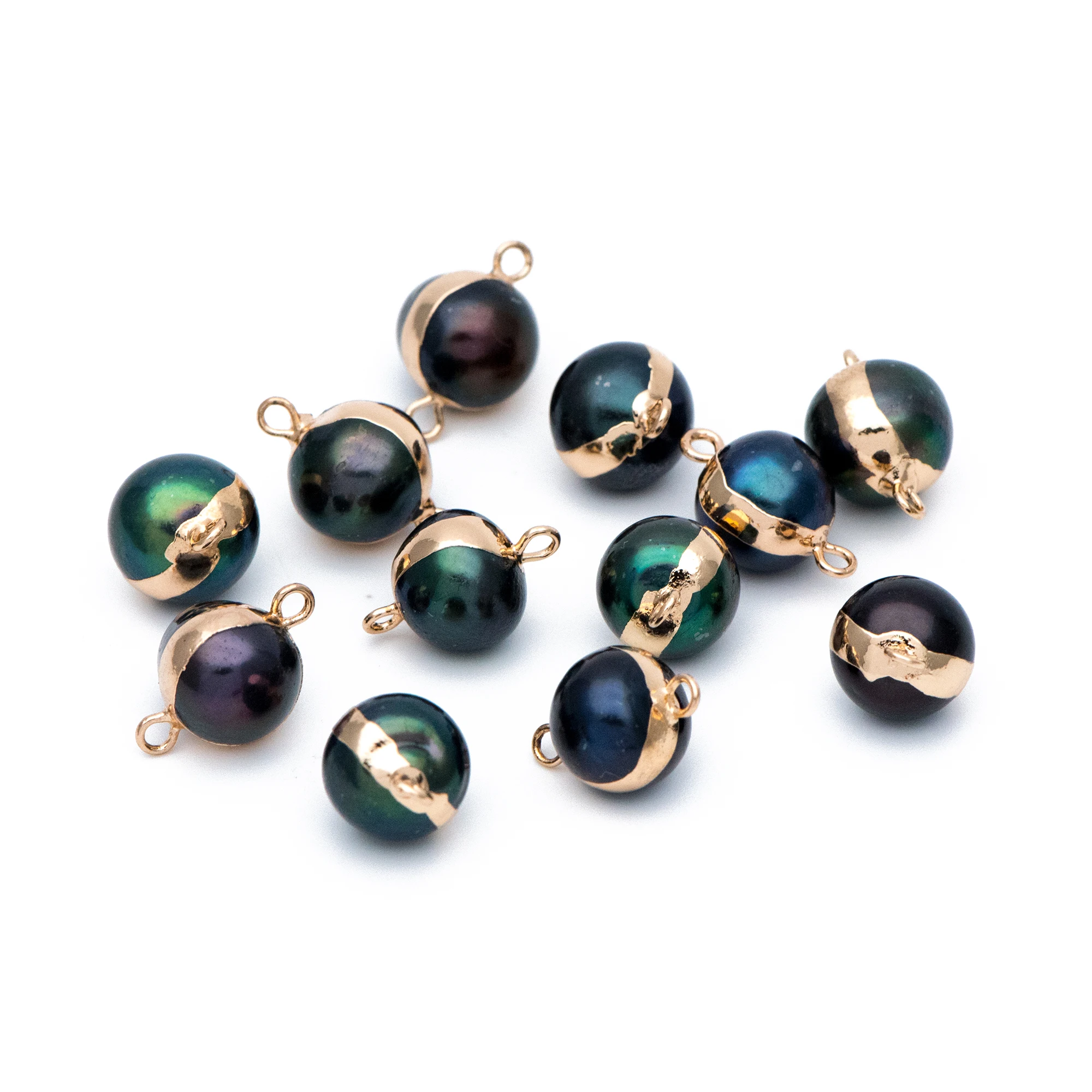 

10pcs Gold Framed Pearl Connectors, 10-13mm Round Pearl Charm Pendants Jewelry Accessories/Earring Connectors/natural Pearl & Rhinestone/DIY/Hand Made/Earring Findings (PL-49)