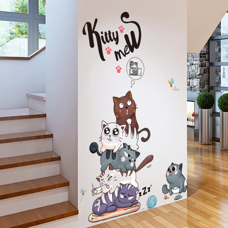 [SHIJUEHEZI] озорные коты наклейки на стену ПВХ материал DIY в виде животных для детской