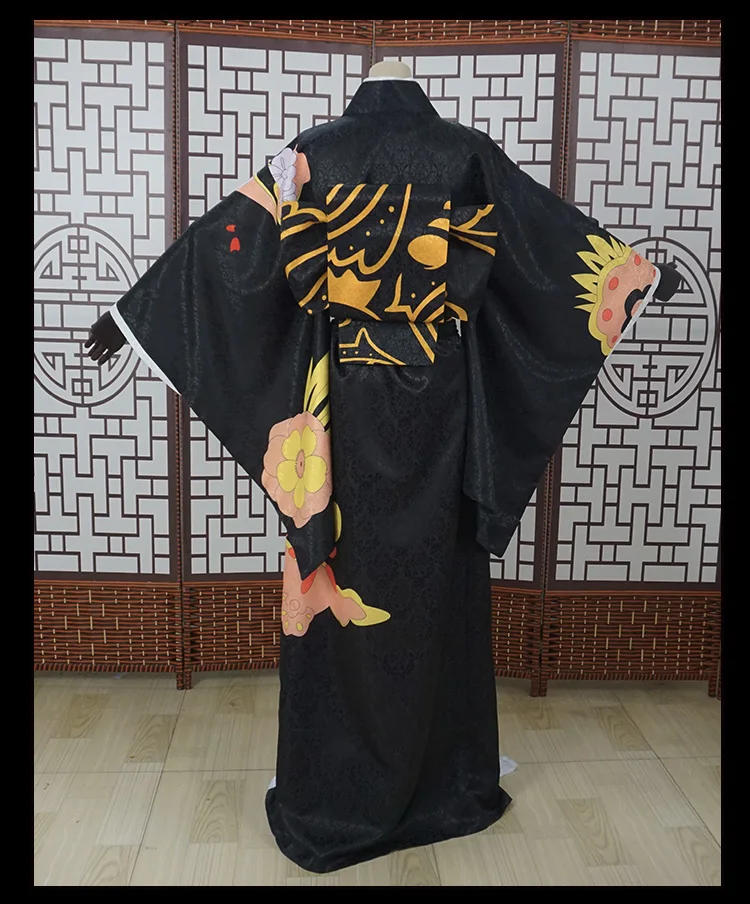 Аниме Demon Slayer: Kimetsu no Yaiba Kibutsuji Muzan Косплей Костюм Полный комплект Азиатский размер S-L цветочный черный пояс для кимоно браслет