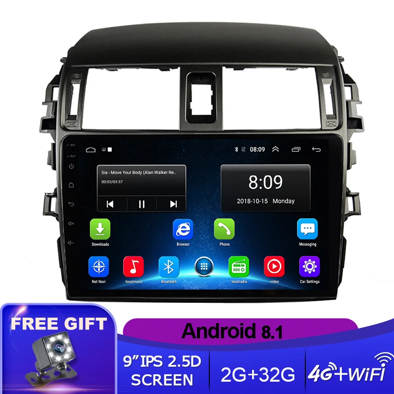 Multimedia Car Radio Player Android 8.1 Stereo GPS Navigation 2 din For Toyota Corolla E140/150 2008 2009 2010 2011 2012 2013