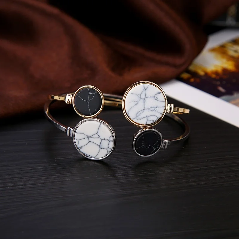 

Fashion Bangle Adjustable Bracelet Round for Women Natural Stone Round Trendy Figure Alloy Beautiful Suitable for Any Occasion