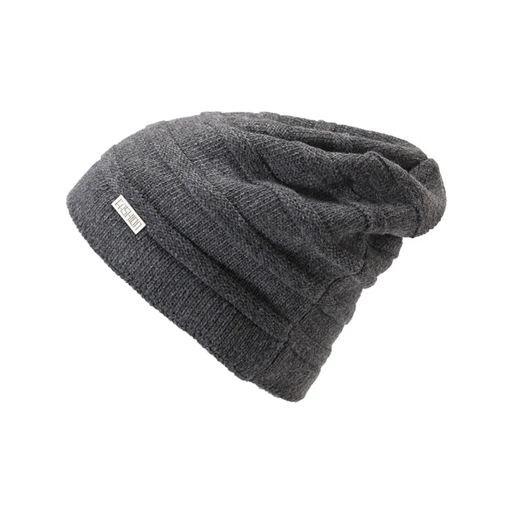 FS Высокое качество шерсти вязаный Рыбак Beanie зима для женщин Открытый Лыжный ветрозащитный Уха Защиты Slouchy Мешковатые Шапочка Hat - Цвет: Dark Gray Cap