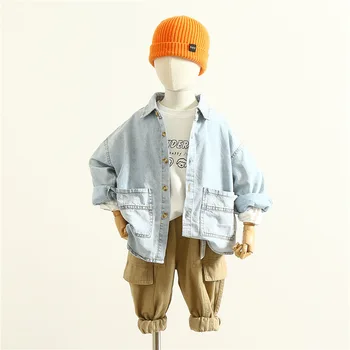 

Boy Shirts for Children Cotton Boys Shirts 3-10 Years Old Autumn New Korean Long Sleeve Shirt for Children