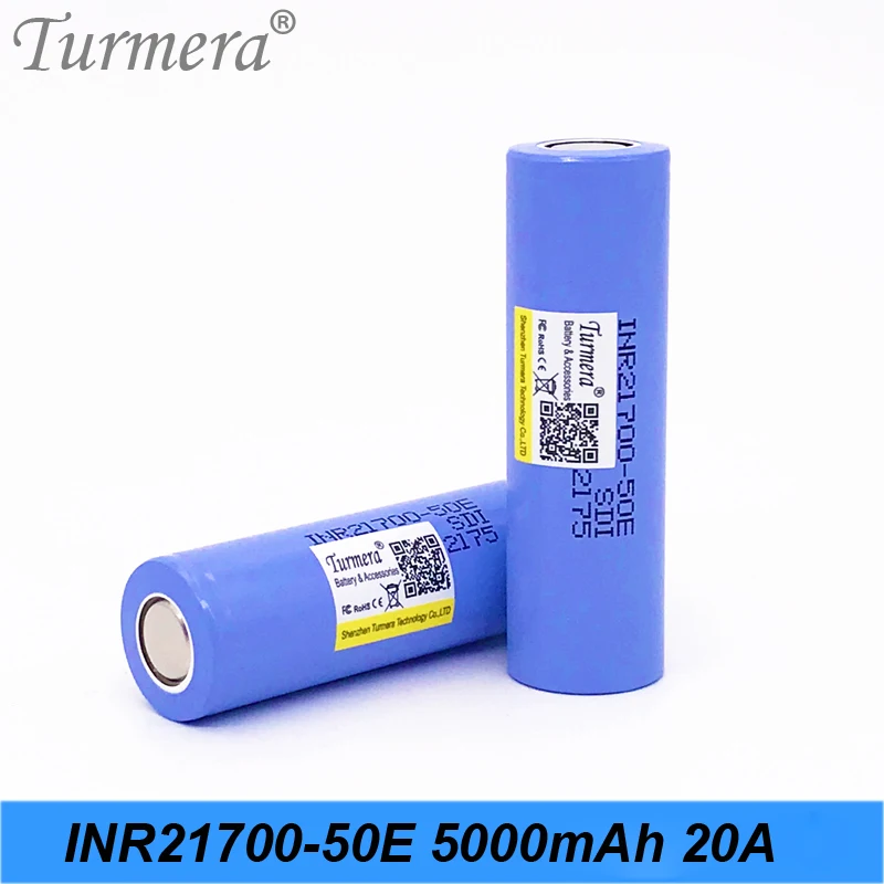 Turmera 21700 батарея 5000 мАч INR21700-50E 20A разрядный ток для фонарика электровелосипеда 36 в
