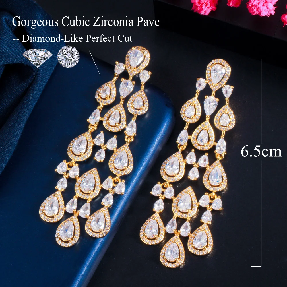 CWWZircons Trendy Clear White Water Drop Cubic Zirconia Women Long Tassel Brazil Style Party Earring Brincos Bijoux Gift CZ816 drop earrings dangle earrings
