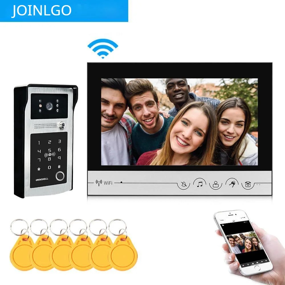 Sistema de intercomunicador con pantalla con Wifi para puerta, teclado de huella digital RFIC, timbre de código, cámara gran angular de 120 grados, desbloqueo remoto, 9