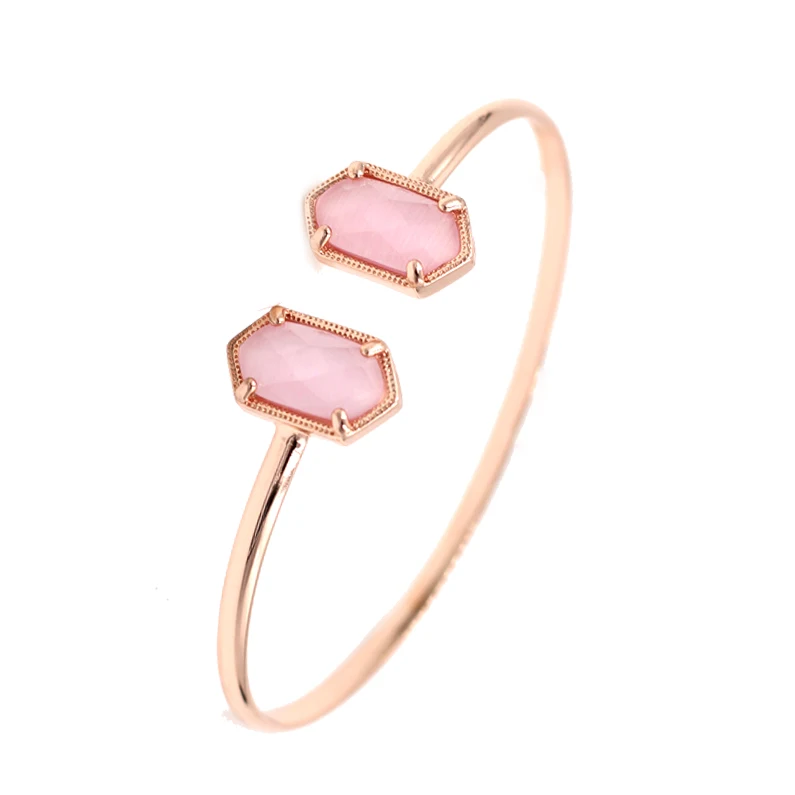 

2019 New Arrival Many Aspects Small Oval Cats Eye Inlay Bracelets Oval Mulit Color Resin Stone Copper Women's Bangles