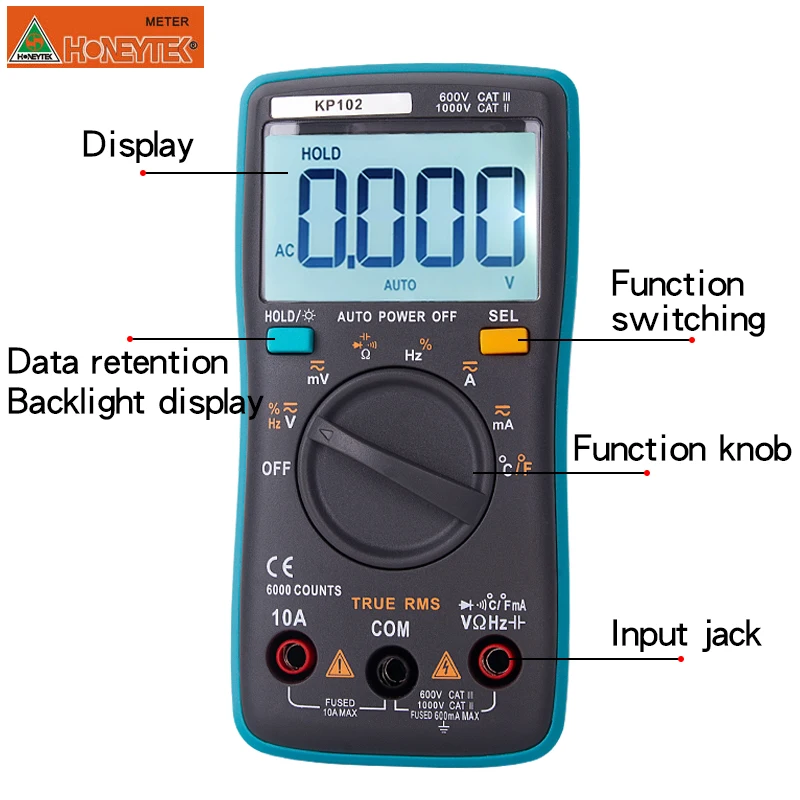 

HONEYTEK True RMS Multimeter Digital Professional Capacitor Tester AC/DC Volt Current Meter With Temperature Digital Multimeters