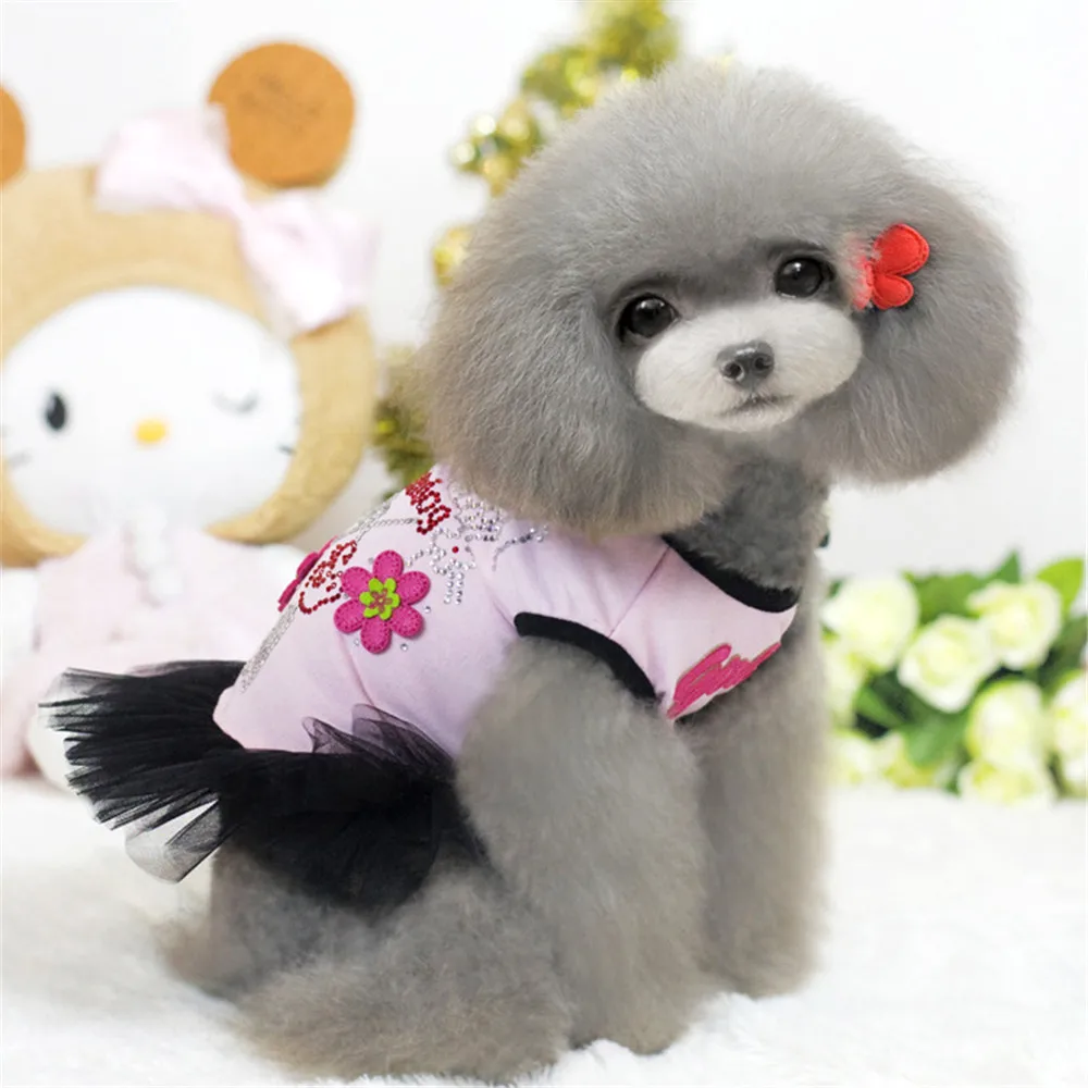 

Dog-Dresses Bow-Flower Dress Summer Breathable Pet Suit Teddy-Dog
