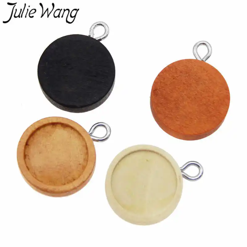 Julie Wang 8 шт. дерево Кабошон База настройки талисманы круглый пустой лоток
