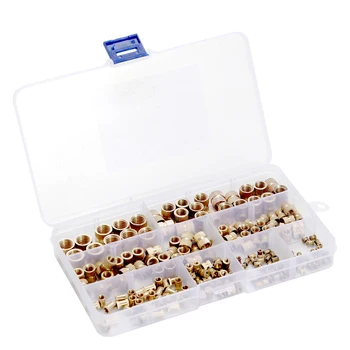 

210Pcs Cylinder Knurled Threaded Round Brass Nuts Insert Copper Embedded Nuts Injection Molding Knurled Nut Thread Inserts Nuts