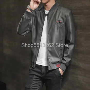 

2020 men's leather casual versatile jacket Slim motorcycle PU handsome leather jacket men's clothing