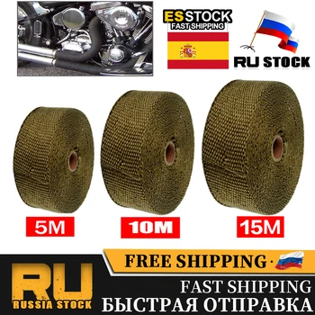 

5M/10M/15M 5CM Width Heat Exhaust Thermo Wrap Shield Protective Tan Tape Fireproof Insulating Cloth Roll Kit for Motorcycle Car