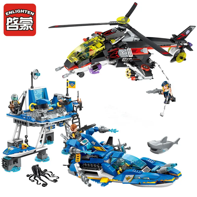 

Enlighten Building Block High-Tech Era Harbour Fighting 6 Figures 724pcs Educational Technic Bricks Toy For Boy Legoingly Gift