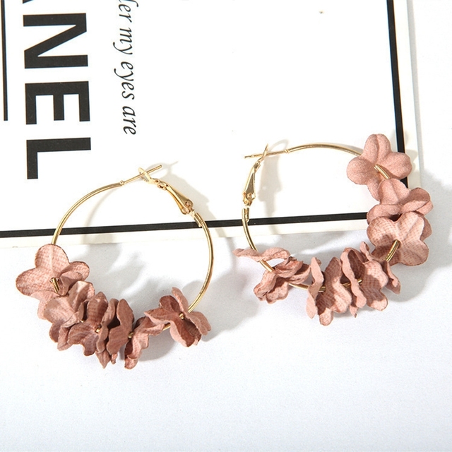 Fashion Fabric Flower Hoop Earrings For Women Statement Colorful Petal Big Circle Pendientes Female Jewelry Girlfriend Gift