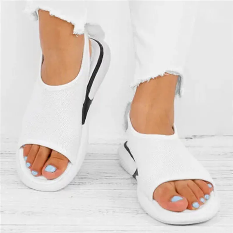 

Women Back Bow Sandals Female Summer Flat Bottom Wedge Breathable Ladies Slip-on Casual Sport Sandals Women Sandalias #40