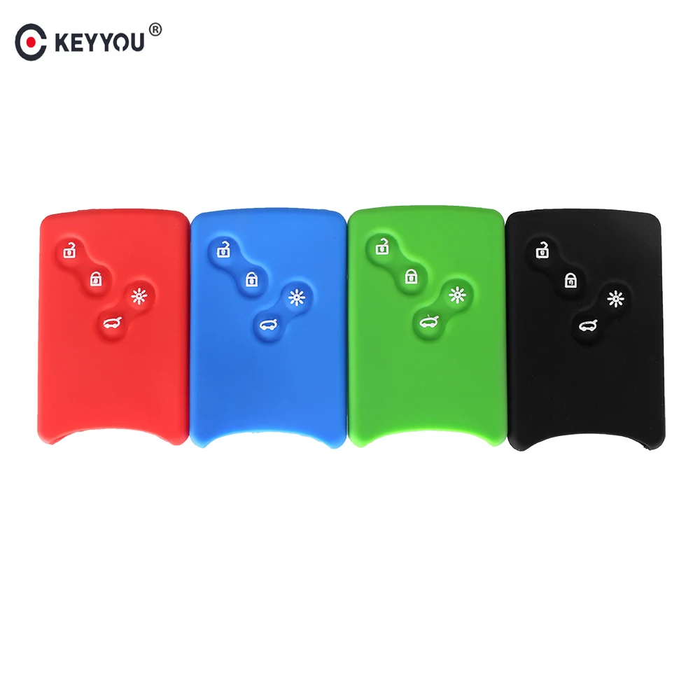 

KEYYOU 4 Button Silicone Cover For Renault Clio Logan Megane 2 3 Koleos Scenic Car key Rubber Protector Keychain Card key Case