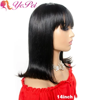 

Short Bob Wig With Bangs Brazilian Straight Human Hair Wigs Full Machine Made Wigs With Front Bang Yepei Remy Hair